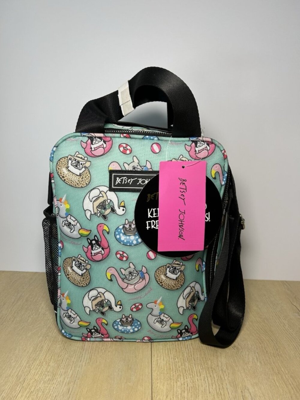 Betsey Johnson Insulated Lunch Tote Bag English Bulldog On Floats In Pool